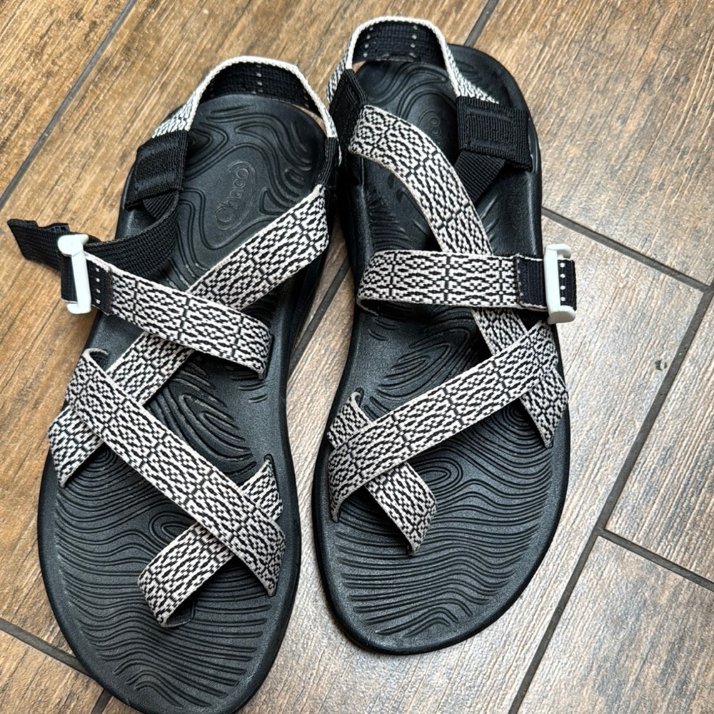 Chaco Black and White Sandals with Crisscross Straps